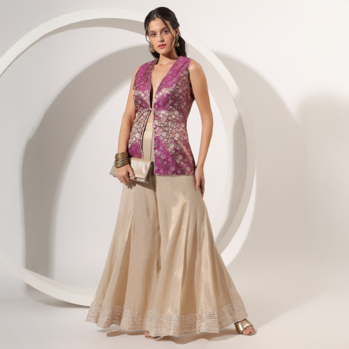 Golden Sharara with Brocade Jacket
