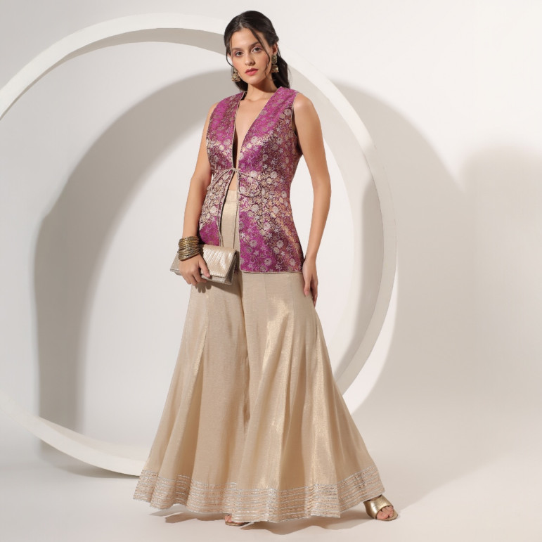 Golden Sharara with Brocade Jacket