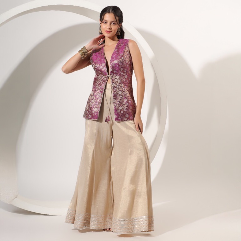 Golden Sharara with Brocade Jacket