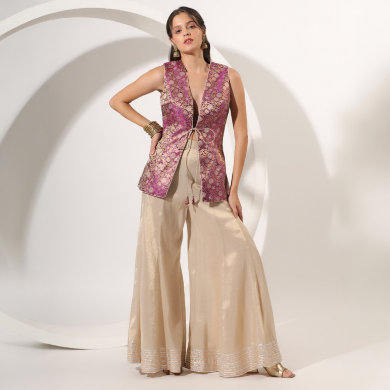Golden Sharara with Brocade Jacket