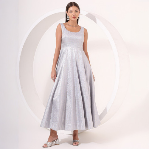 Powder Blue Brocade Anarkali Gown