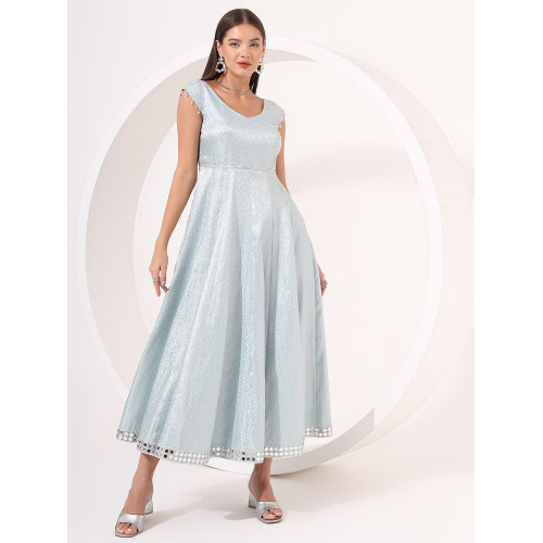 Ice-Blue Brocade Anarkali Gown