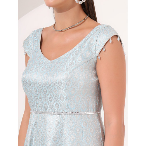 Ice-Blue Brocade Anarkali Gown
