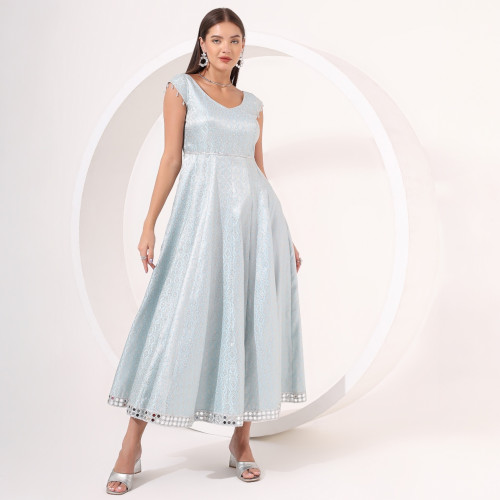 Ice-Blue Brocade Anarkali Gown