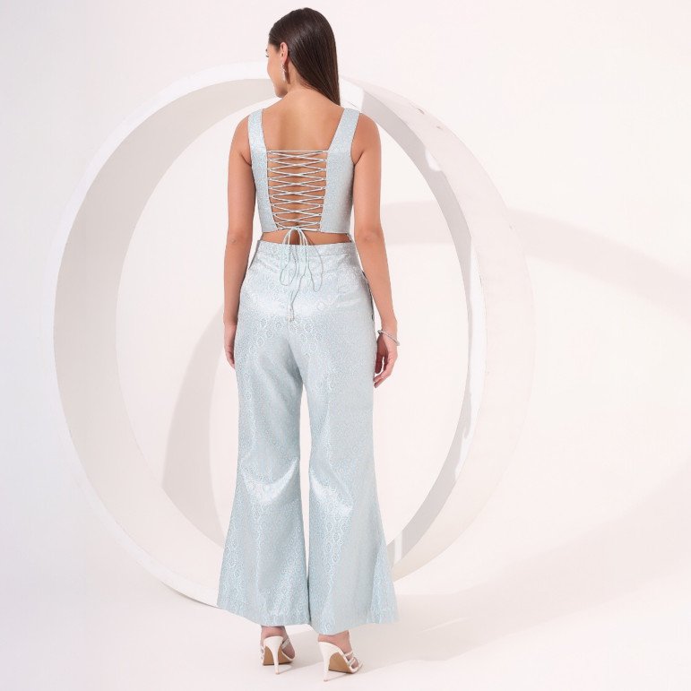 Ice Blue Brocade Sleeveless Co-Ord Set