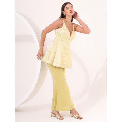 Lemon Yellow Brocade Peplum Set