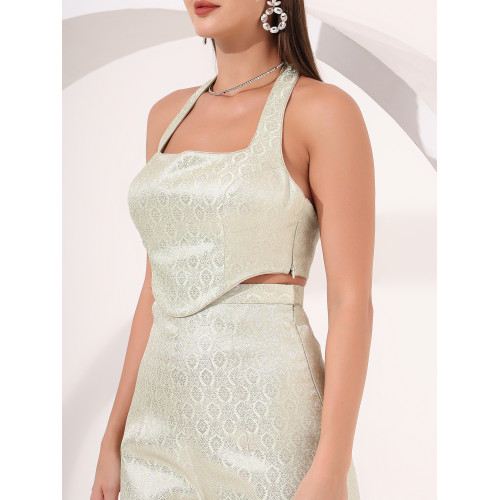 Mint Green Brocade Halter Neck Co-Ord Set