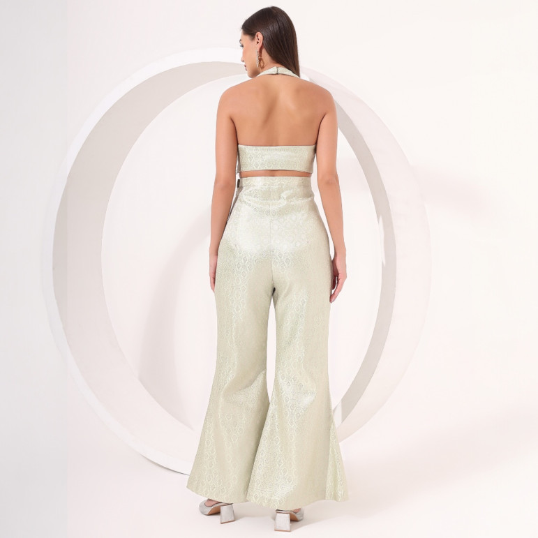Mint Green Brocade Halter Neck Co-Ord Set