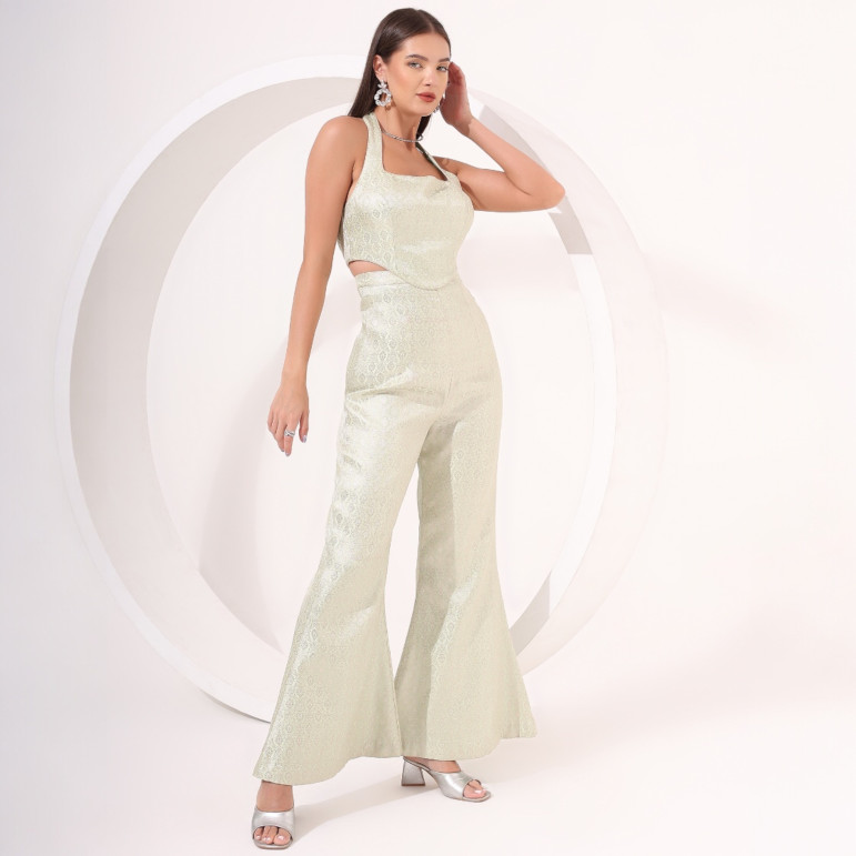 Mint Green Brocade Halter Neck Co-Ord Set