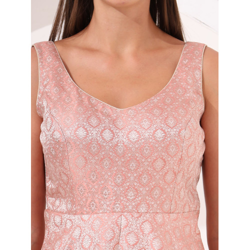 Peach Ayssmetrical Brocade Peplum Set