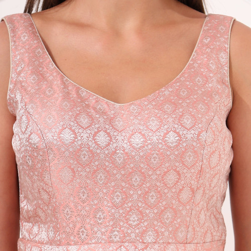Peach Ayssmetrical Brocade Peplum Set