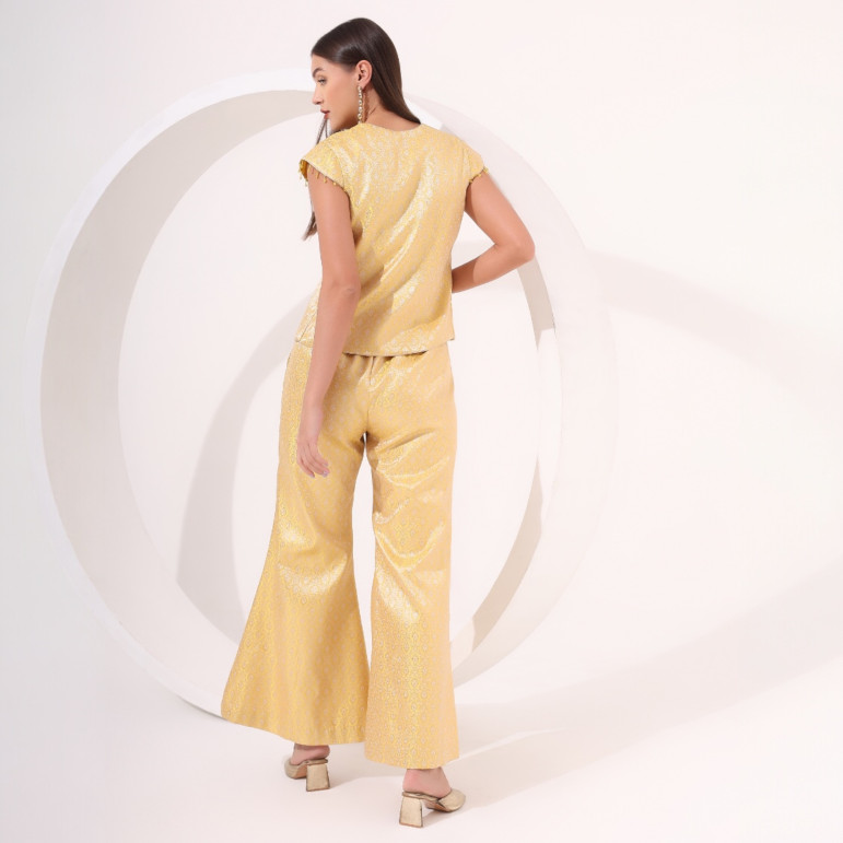 Yellow Brocade Cap Sleeve Co-Ord Set