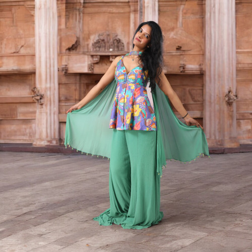 Vibrant Printed Peplum Sharara
