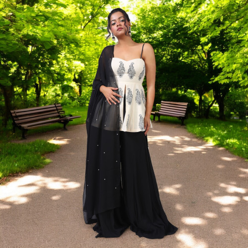 Ivory Peplum Sharara Set