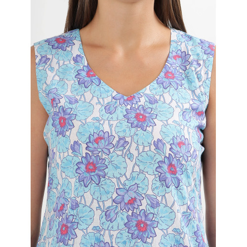 Blue Floral Print Sleeveless A-line Kurta set