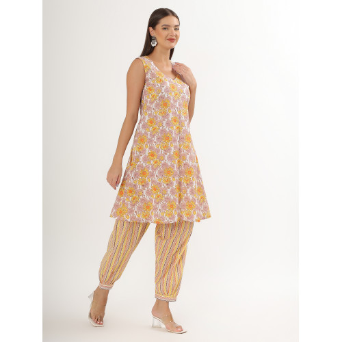 Sunlit Floral Print Sleeveless Kurta Set
