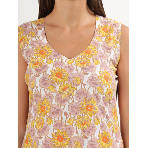 Sunlit Floral Print Sleeveless Kurta Set